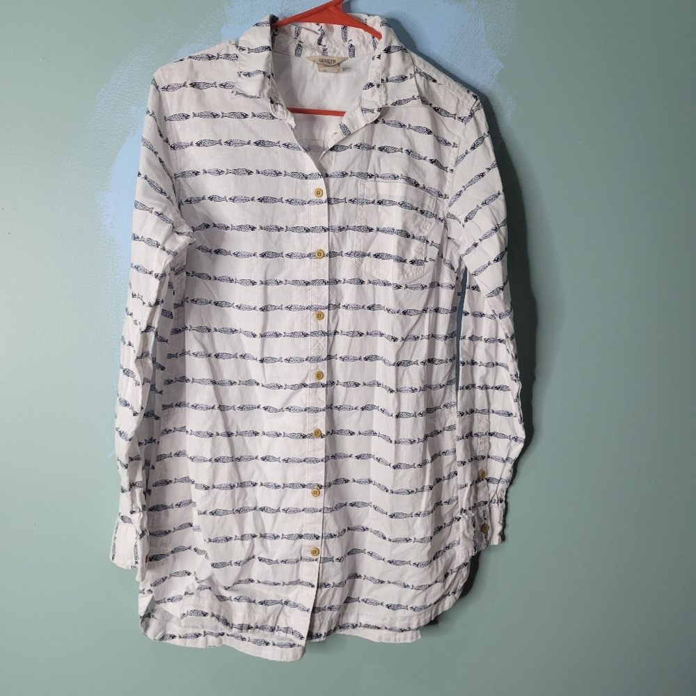 White Striped Button-Front Women's Shirt Dress